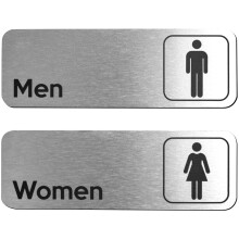 Semn de toaleta pentru barba?i ?i femei (set de aluminiu periat de 2) - semn modern de baie - semne de toaleta pentru afaceri - semne de baie pen
