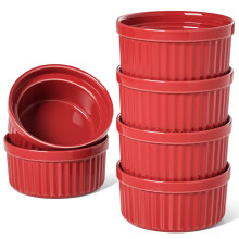 LE TAUCI 8 oz misky na cr   me br   l   e, sada porcel   nov   ch misiciek na sufl   , om   cky, puding, sada 6 kusov, prav    cerven