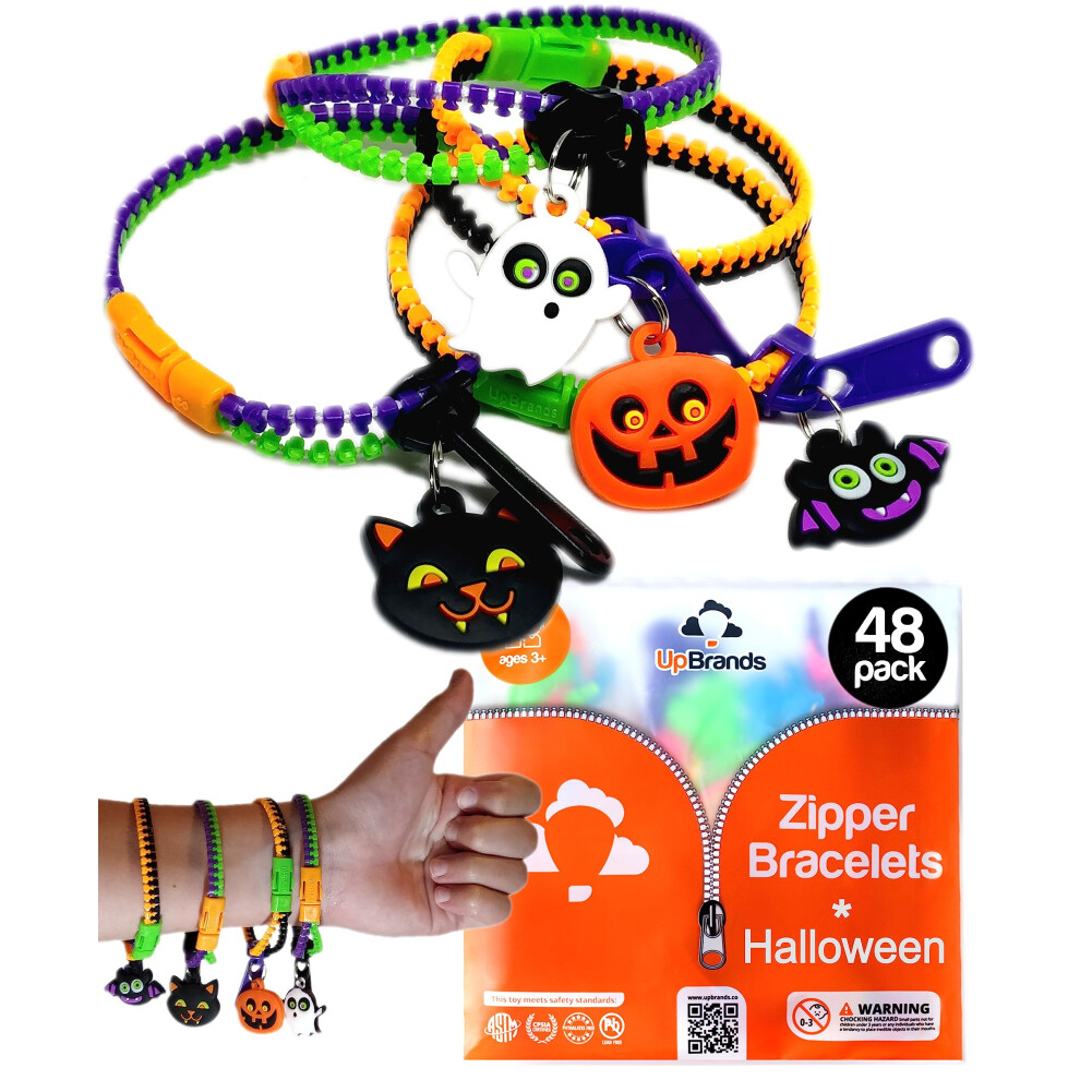 UpBrands 48 Halloween Party Favors For Kids Zipper Bracelets Bulk Set  Kit for Birthday  Goodie Bags & Pinata Filler  Halloween Basket Stuffers  Fidge-image-OPC-PFZ79PC-NEW