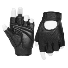 KAIWENDE Halbfinger-Motorradhandschuhe fr Herren, gelgepolstert, fingerlose Leder-Motorradhandschuhe (schwarz, mittelgro)