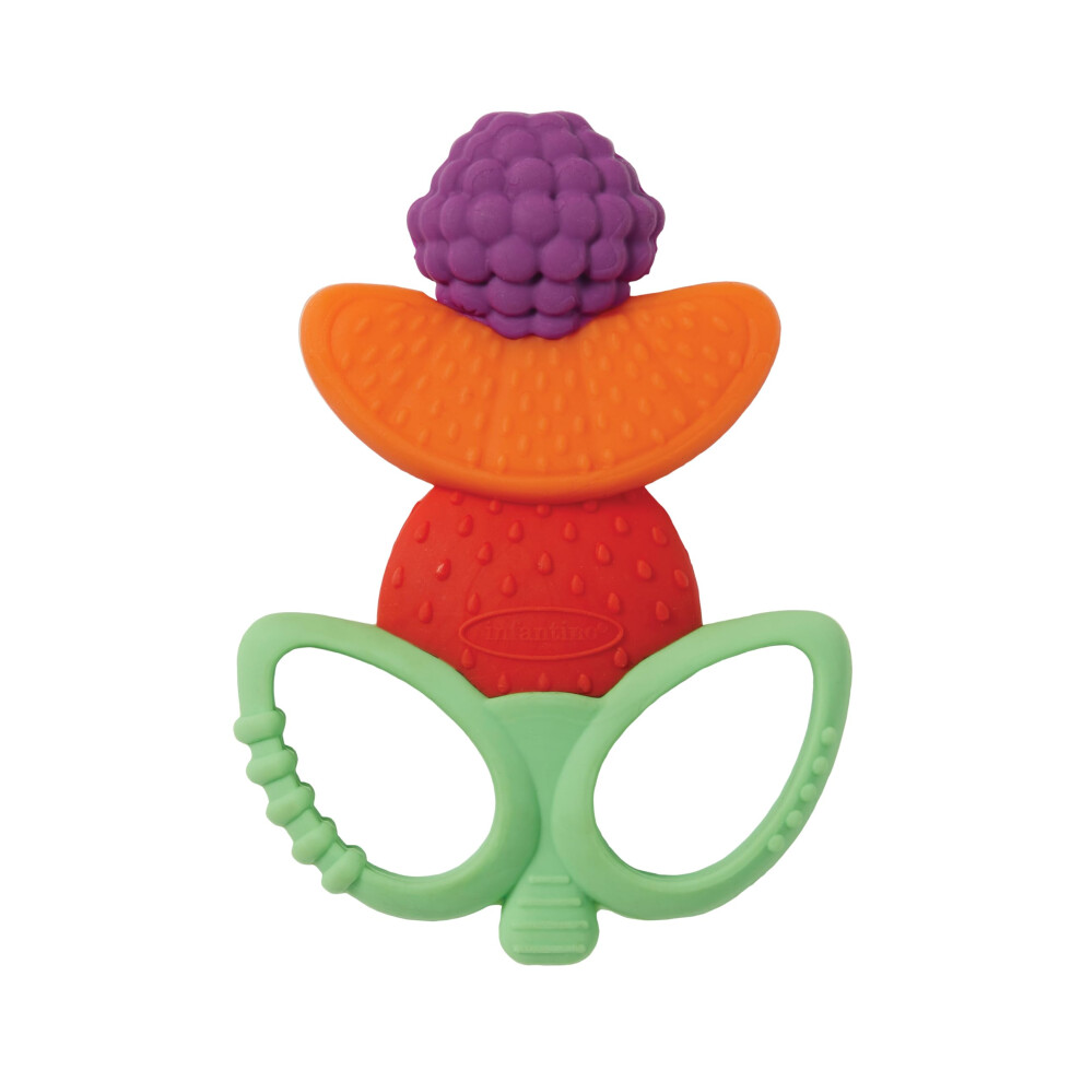 Infantino Lil' Nibbles Textured Silicone Teether -Sensory Exploration And Teething Relief With Easy To Hold Handles Multicolor Fruit Kabob