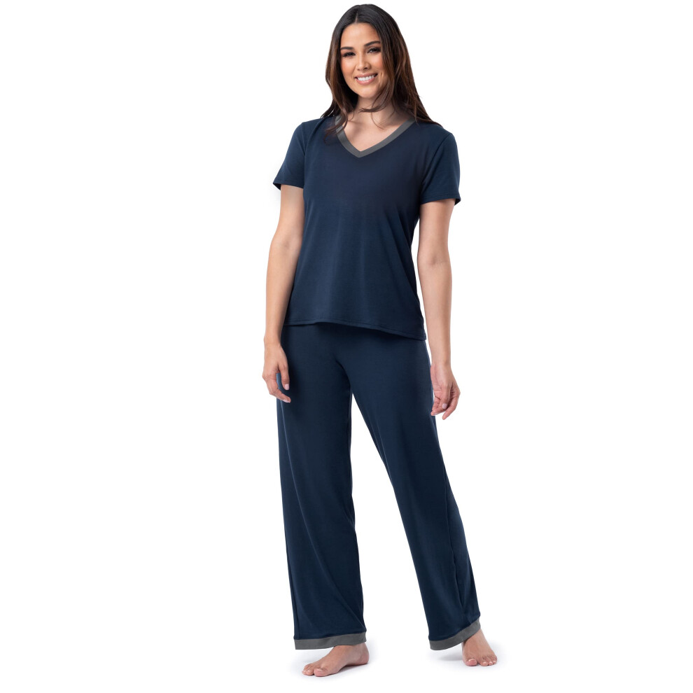 Fruit of the Loom Women's Short Sleeve Tee and Pant 2 Piece Sleep Pajama Set  Midnight Blue  Medium