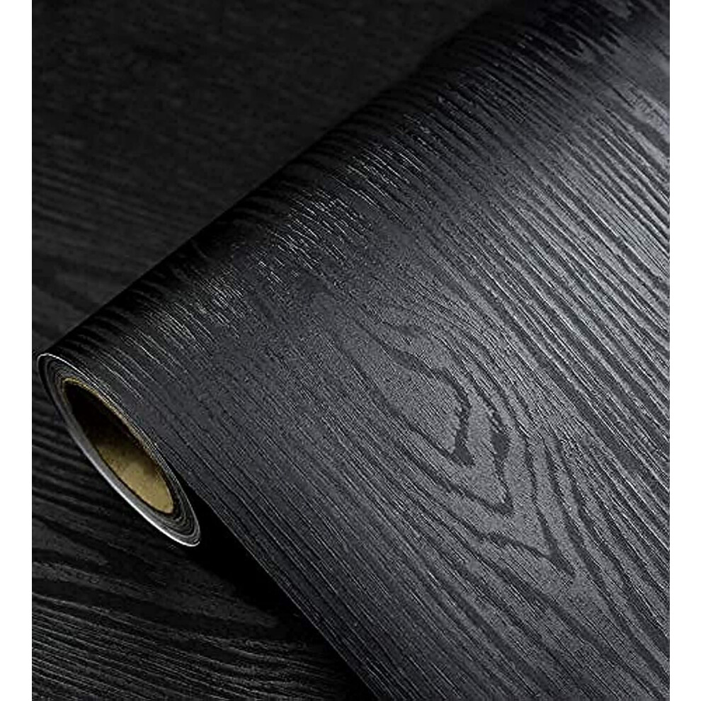 Papier peint noir - Papier peint autocollant effet bois - Papier peint autocollant amovible effet bois noir pour plan de travail, meuble, mur de cuisi