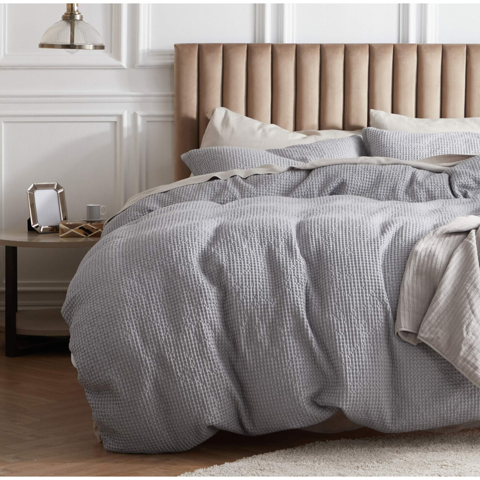 Housse de couette en coton Bedsure Queen - 100 % coton gaufr    gris Housse de couette Queen Size douce et respirante Parure de lit toutes saisons