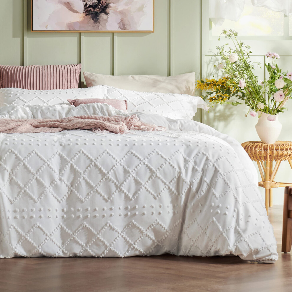 Housse de couette Bedsure King Size - Housse de couette King Size, parure de lit King Boho pour toutes les saisons, 3 pi   ces, broderie, style sha