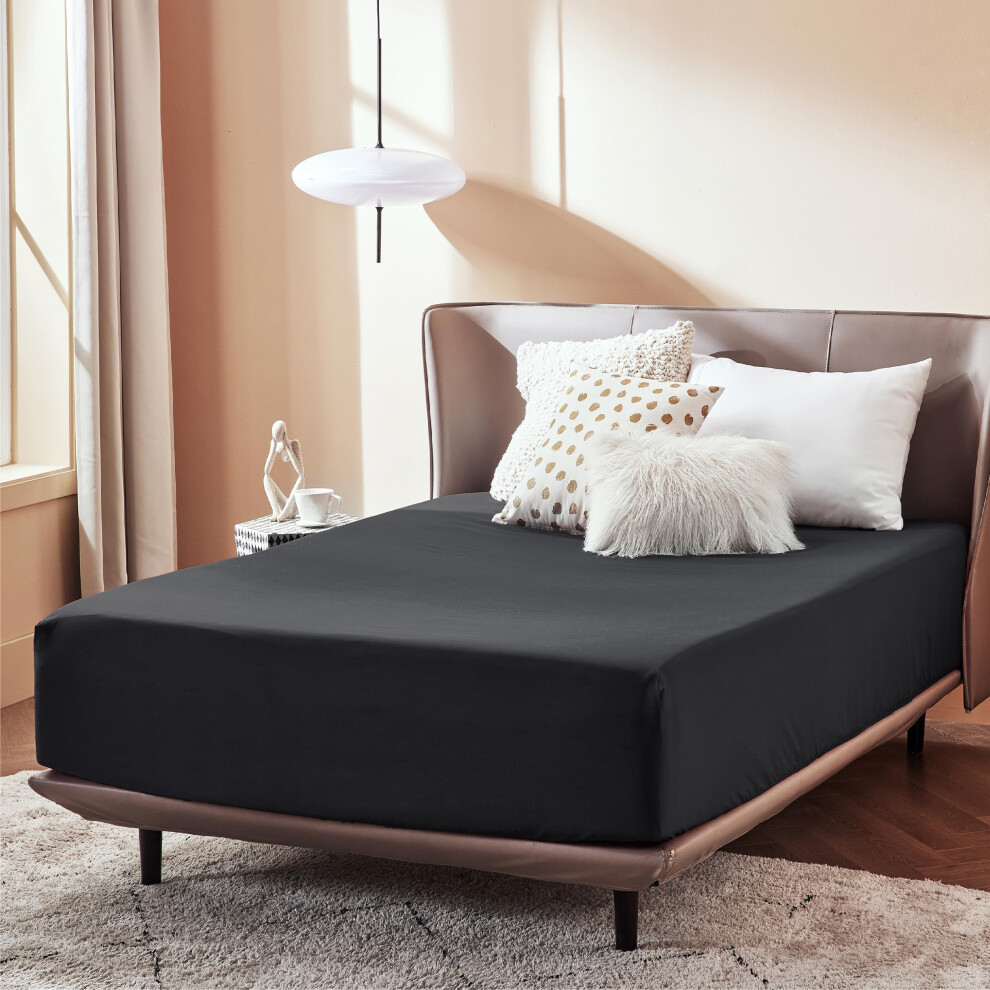 Drap-housse Bedsure Queen uniquement - Draps de lit     poche extra profonde 16 pouces Drap de dessous ultra doux pour lit queen size Noir 60"""" x 8