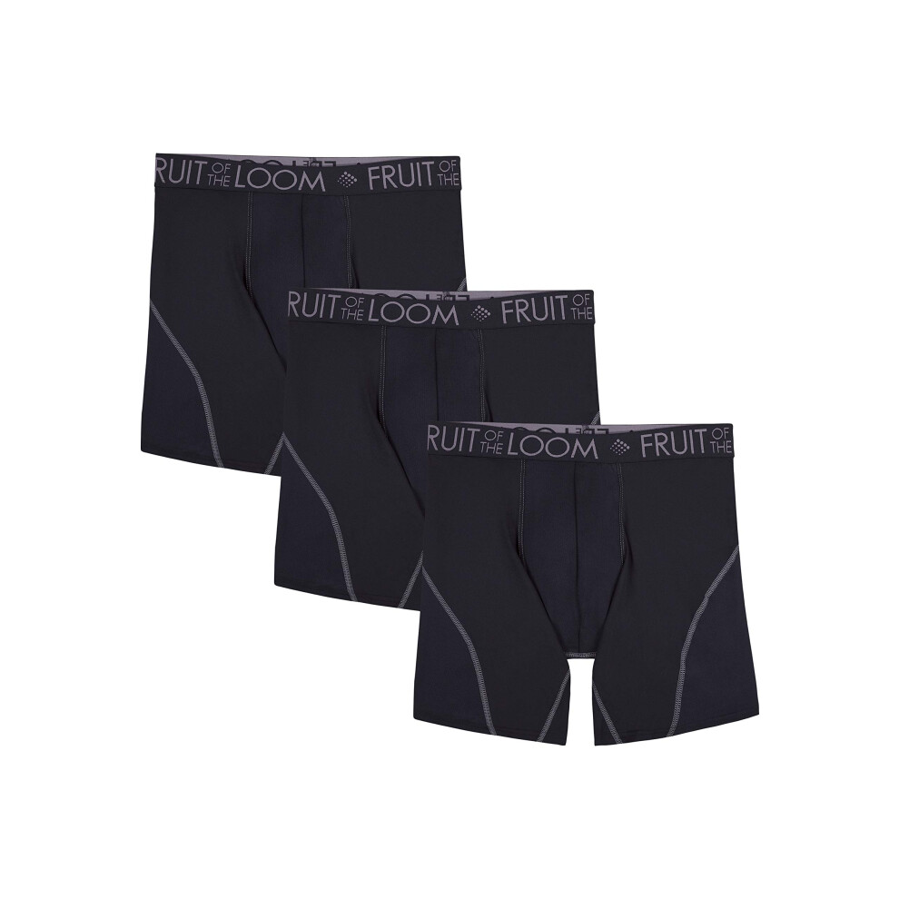 Fruit of the Loom Men's Breathable Boxer Briefs  Moisture Wicking Underwear  Assorted Color Multipacks  Performance Stretch-Black  Medium