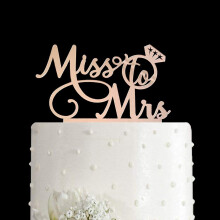 Ozdoba na tortu Miss To Mrs - Zrkadlo na rozl cku so slobodou, p n a pani, svadobn /z snubn /svadobn p rty, ru ovo-zlat , akrylov