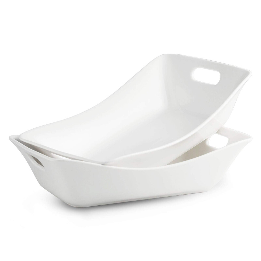 YHOSSEUN 1.5 Quarts Serving Bowl with Handles Set Rectangle Serving Platter Porcelain Bowl Set 2 Pack White