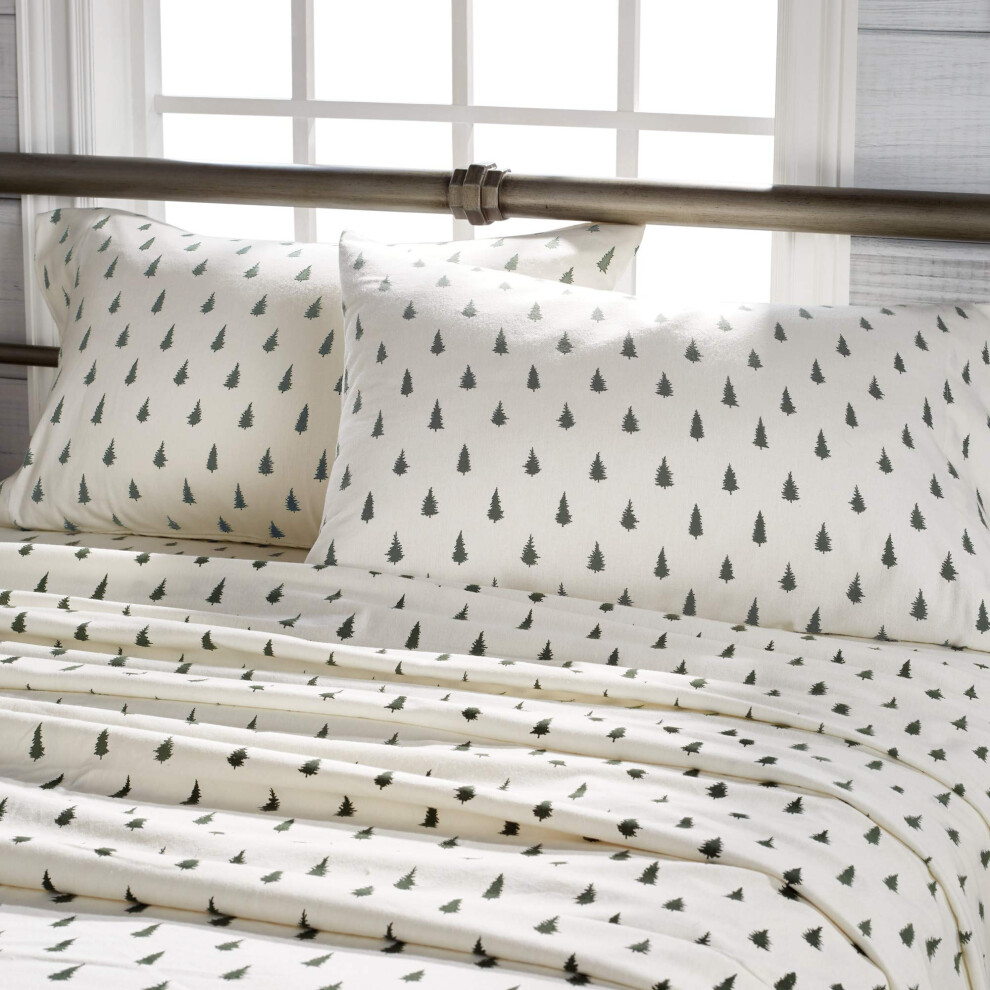Parure de lit GH Bass Spruce Trees 100 % flanelle de coton, drap-housse plat, 2 taies d'oreiller, King size, vert for   t