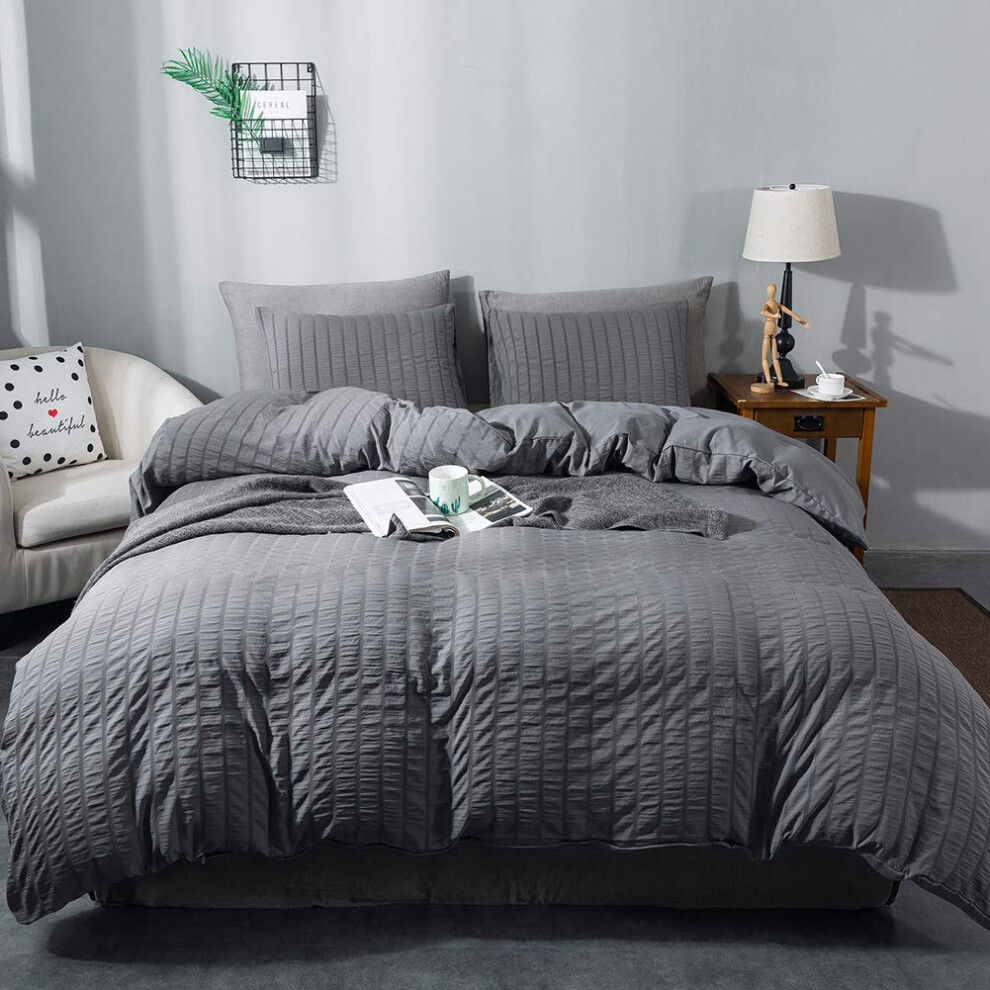 Parure de lit AveLom Seersucker 3 pi   ces (1 housse de couette + 2 taies d'oreiller) California King Size (104 x 98 pouces) Housse de couette text