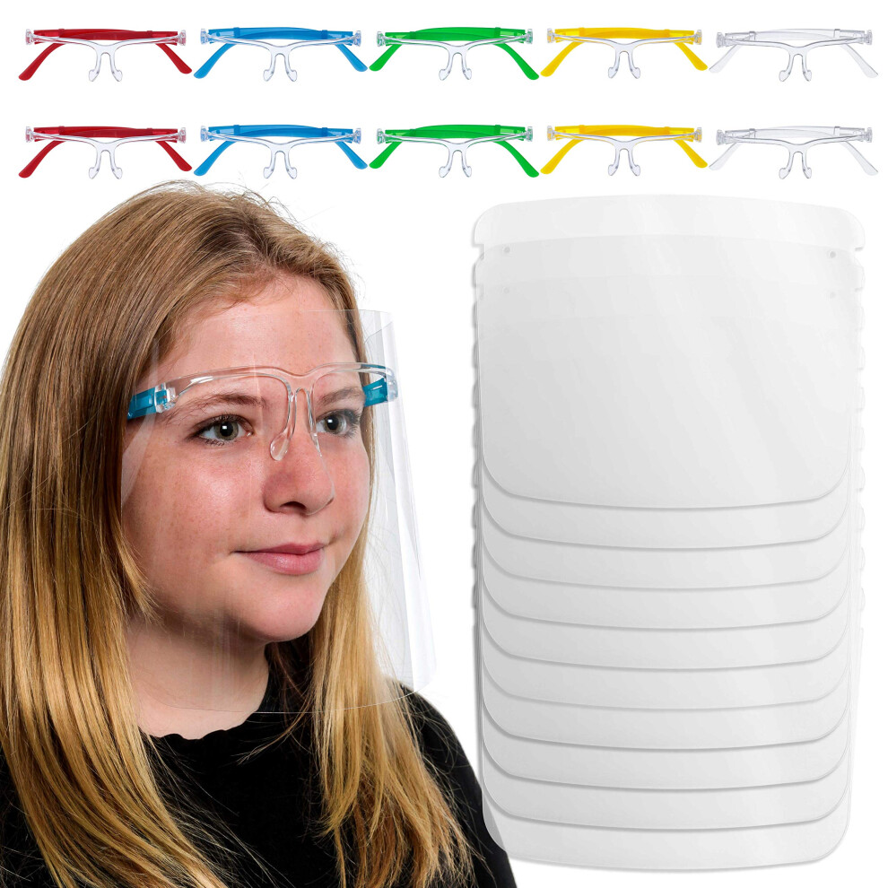Tcp Global Salon World Safety Kids Face Shields With Glasses Frames Pack Of 10 5 Colors 2 Each Protective Childrens Full 848849091977