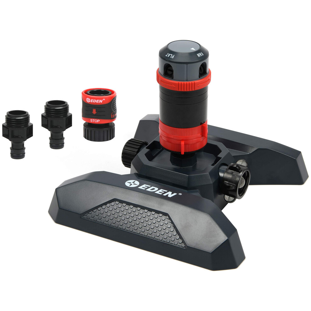Eden 94123 4-Pattern Adjustable Mobile Rotary Gear Drive Sprinkler W/Quick Connect Starter Set 360 Degree Coverage