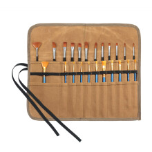 Denifiter Waxed Canvas Rollup Pencil Bag Heavy Duty Artist Paint Brushes Organize Pouch Khaki