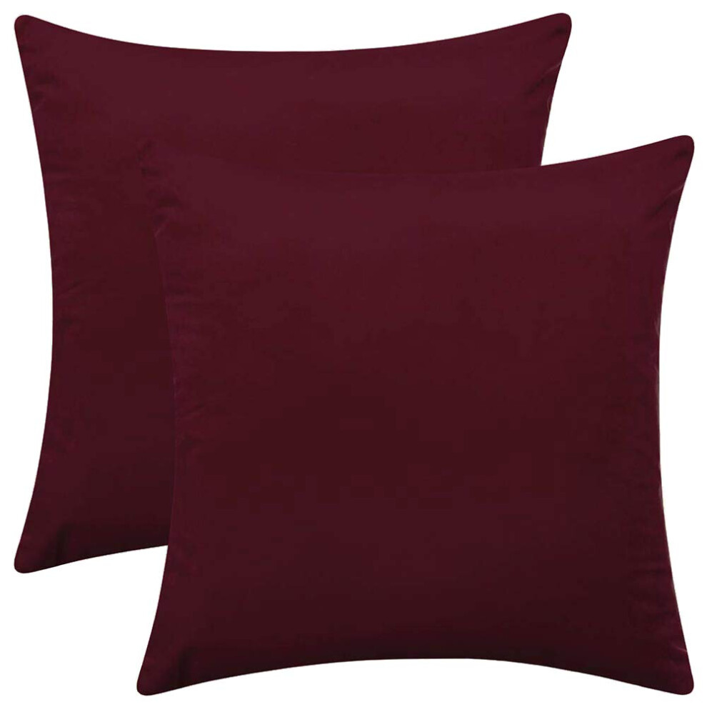 Rythome Lot de 2 taies d'oreiller confortables en velours, d   coratives et unies, pour canap    et lit     45,7 x 45,7 cm, bordeaux