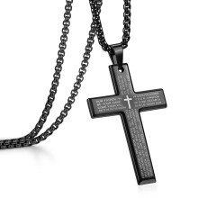 Colier de cruce neagra pentru barba?i Rnivida cu rugaciunea Domnului Colier cu pandantiv din o?el inoxidabil cu 24 """" Cadou de bijuterii cre?tine