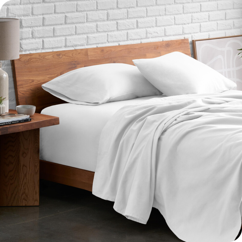 Parure de draps en flanelle Bare Home 100 % coton, doux et velout   ,    pais, doublement bross   , poche profonde (California King White)