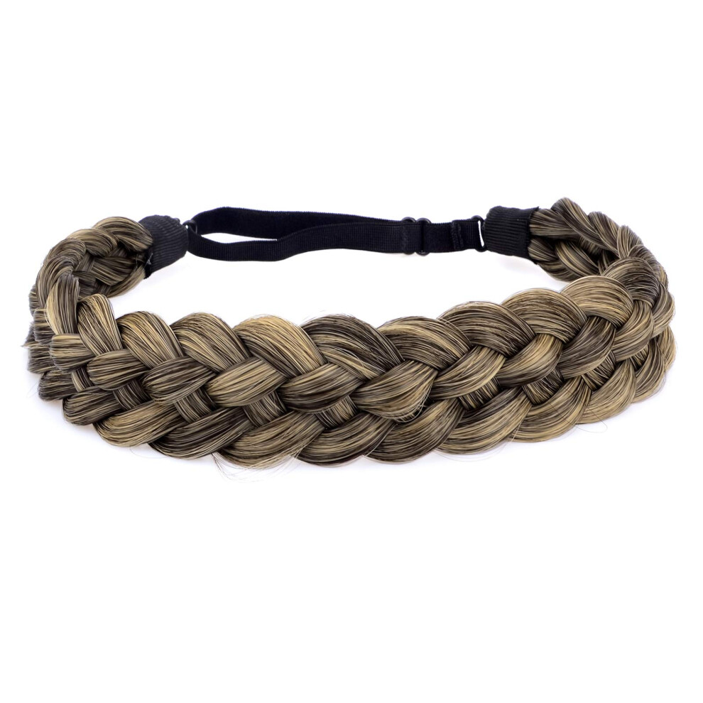 Diguan 5 Strands Synthetic Hair Braided Headband Classic Chunky Wide Plaited Braids Elastic Stretch Hairpiece Women Girl Beauty Accessory 56G (Dark As