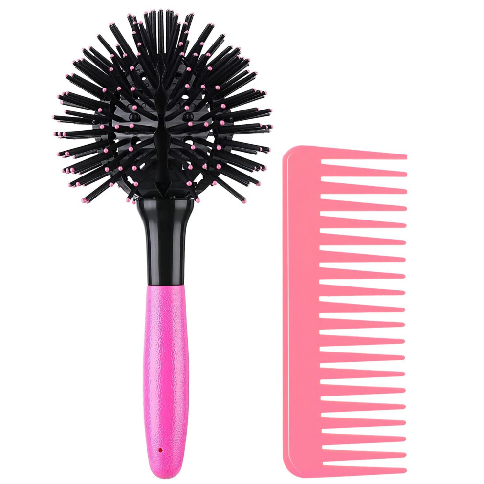 Wexnecowkz 3D Bomb Curl Hair Brush 360 Round Styling Hair Brush Detangling Hairbrush Spherical Ball Brush Salon Round Hair Curling Curler And Wide Tooth Comb For