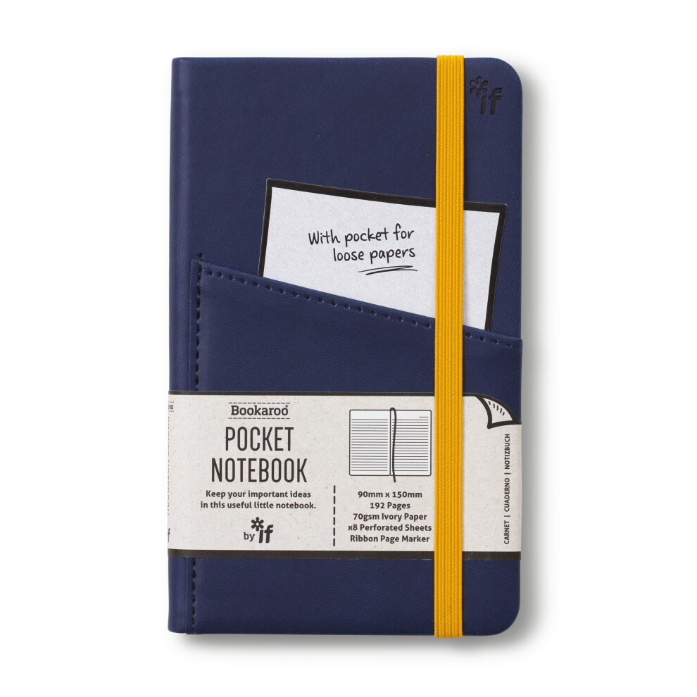 IF Bookaroo A6 'Pocket' Notebook - NAVY  Hard Cover Notebook with Elastic Closure & Ribbon A6 15.5 x 9.5cm  43006-image-OPC-PG2FKHQ-NEW