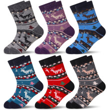 Eocom 6 Paar Kinder-Wintersocken aus warmer Wolle mit Tiermotiven, f  r Jungen und M  dchen (6 Paar Weihnachtshirsche, 8   12 Jahre)