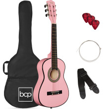 Best Choice Products 76,2 cm Akustikgitarre f r Kinder, Anf nger-Starter-Set mit Gurt, Koffer und Saiten, Pink