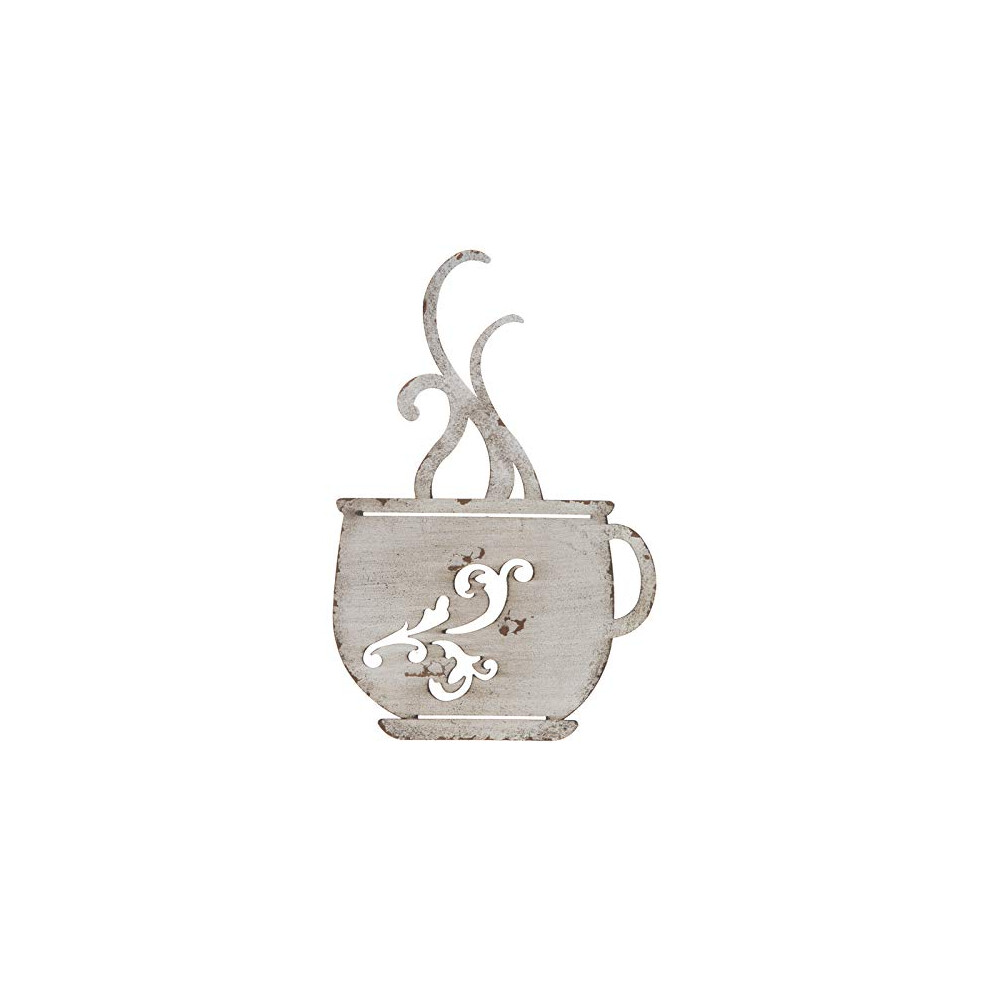 Rustikale Kaffeetasse Aus Weissem Metall, Wandkunst, Dekor Fur Kuche, Zuhause, Restaurant, Vintage, Cafe, Coffee Shop, Bar, Schild, Dekor, Hangend-image