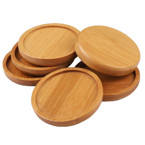 OYSIR 6pcs 3 polegadas Prato Redondo de Bambu, Mini Bandeja para Vaso de Cacto e Flores