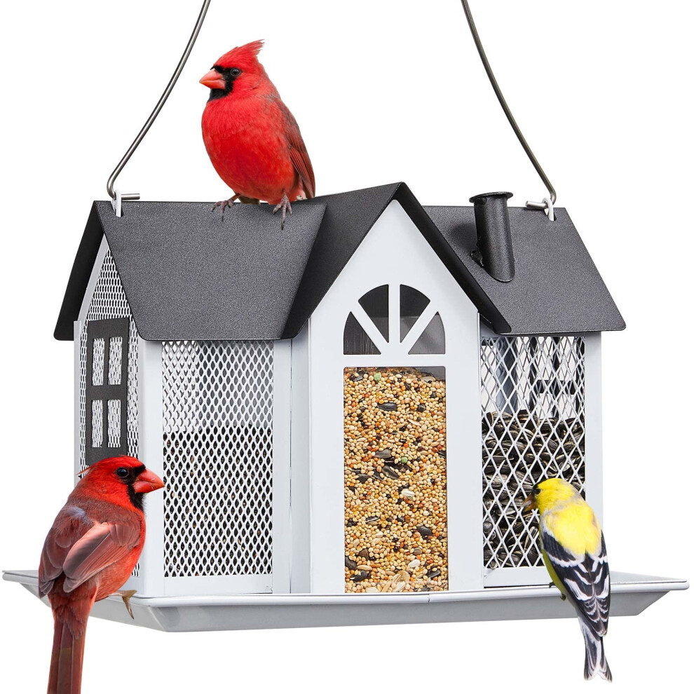 Kingsyard Bird Feeder House for Outside Metal Mesh Wild Bird Feeder with Triple Feeders for Finch Cardinal Chickadee Large Cap
