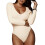 GEMBERA Γυναικείο Bodysuit Με Βάθος V Μακρύ Μανίκι Ribbed Knit Λευκό Κρέμα S 2