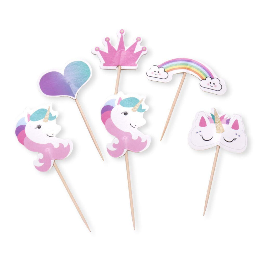 Ccinee Lot De 48 D Corations De Cupcakes Licorne Arc-En-Ciel En Papier Double Face Pour D Coration De Desserts De F Te D'anniversaire-image