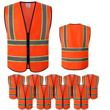 Colete de Segurança Tekware com Faixas Refletoras, Pacote de 10 Cores Neon Brilhante, Laranja, Tamanho XXL