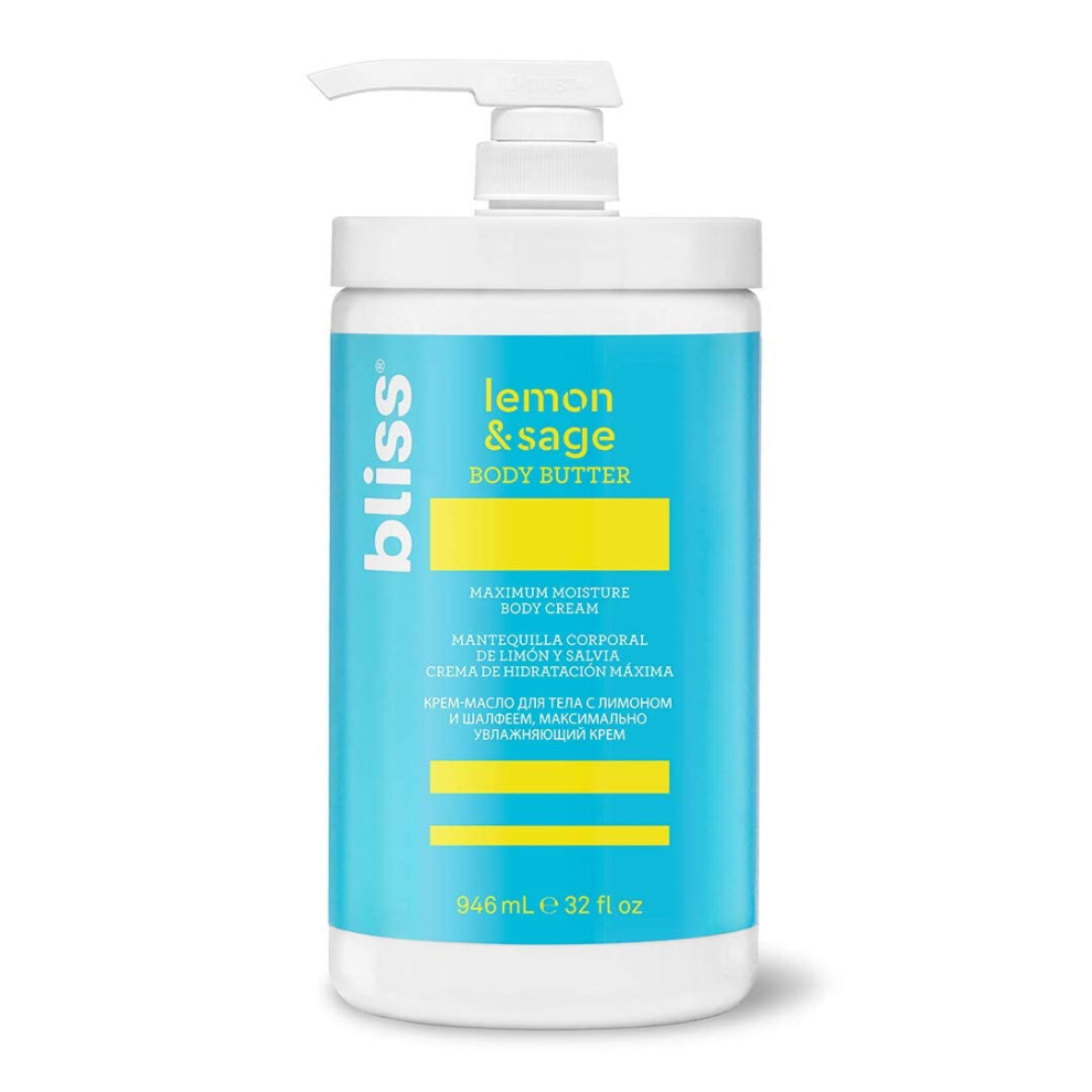 Bliss Body Butter - Lemon and Sage Body Butter - Maximum Moisture cream - 32 Fl Oz - Body Lotion for Dry Skin - Long-Lasting Moisturizer for Women &