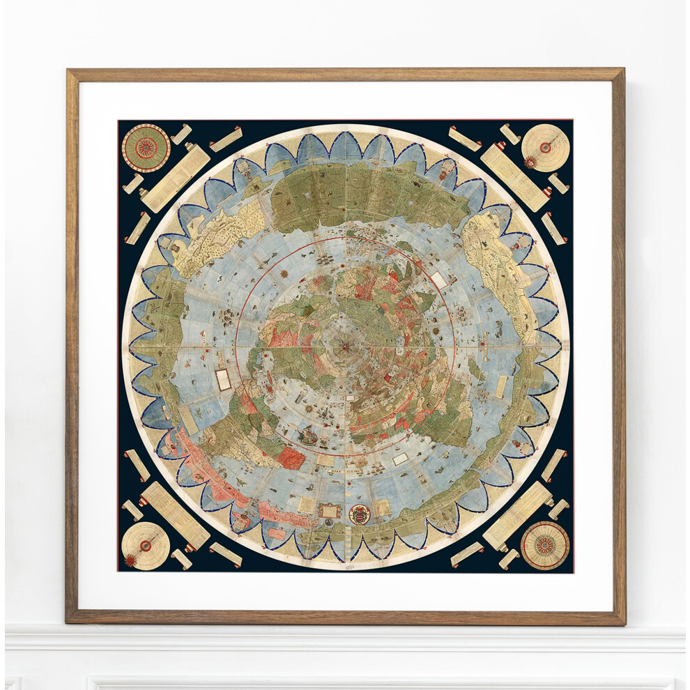 Carte d'Urbano Monte de 1587 - Carte du monde murale - Carte du monde plate sans cadre - Affiche mod   le de globe historique - Cadeaux pour les am