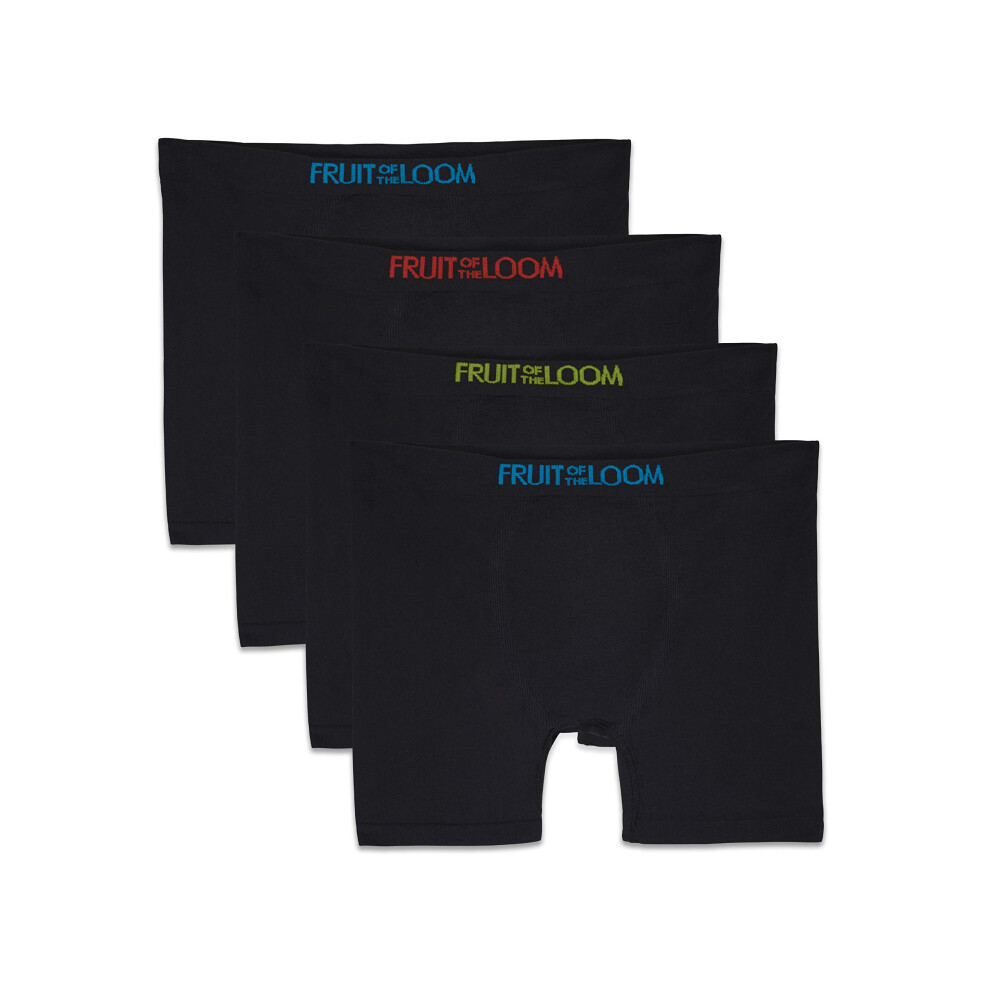 Fruit of the Loom Boys' Seamless Comfort Boxer Brief Underwear, black (4 Pack) Small