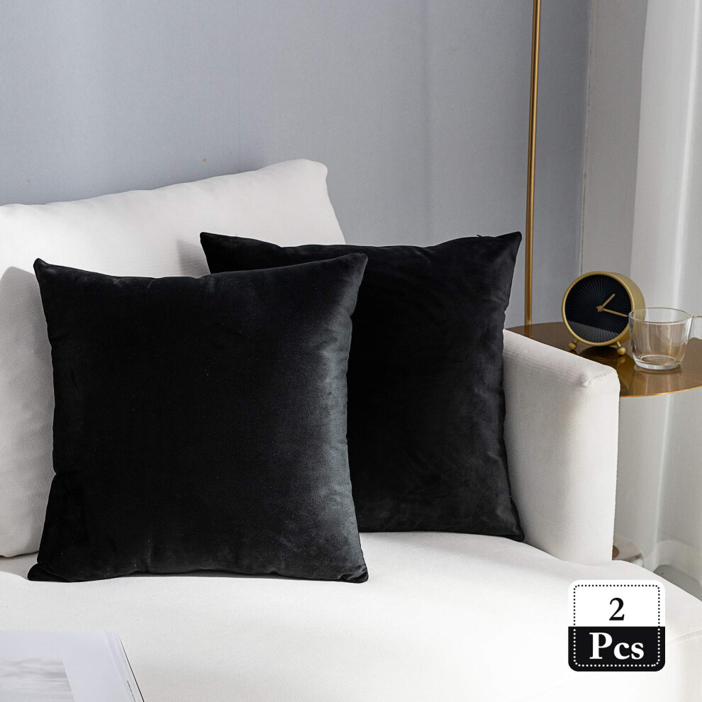 Housses de coussin carr   es en velours super doux Stellhome pour lit, canap   , banc, 45 cm, noir, lot de 2