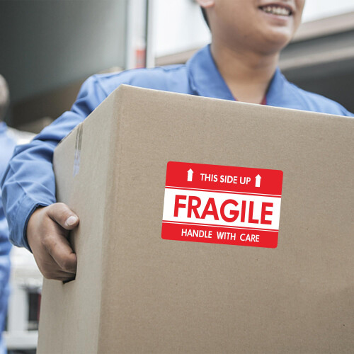 Aleplay Αυτοκόλλητα Fragile 2x3 ιντσών - 300 Αυτοκόλλητα ανά Ρολό (10 Ρολά) 2