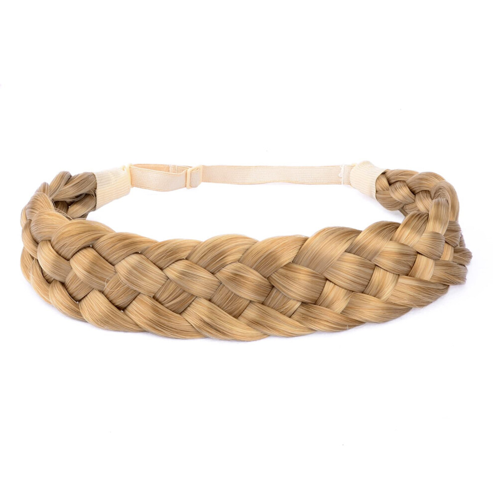 Diguan 5 Strands Synthetic Hair Braided Headband Classic Chunky Wide Plaited Braids Elastic Stretch Hairpiece Women Girl Beauty Accessory 56G (#Golden