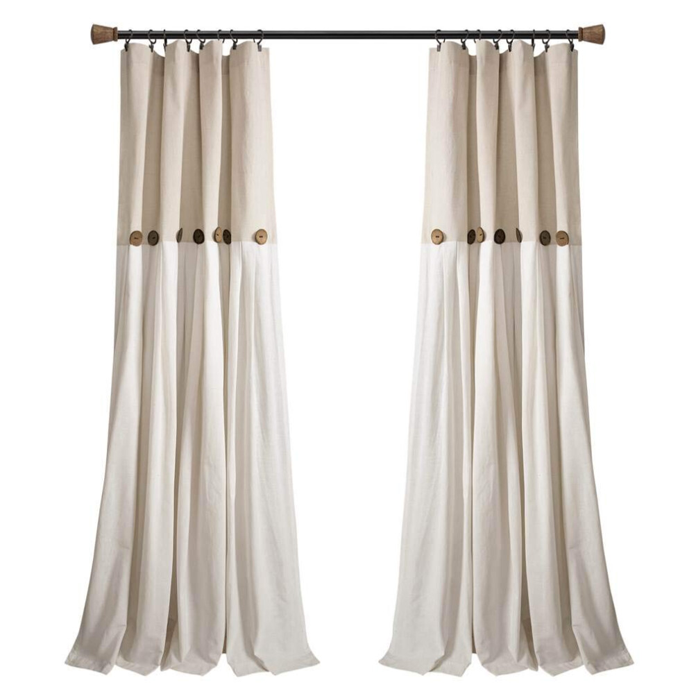 Rideau de fen   tre simple     boutons en lin Lush Decor, 101,6 cm de large x 213,4 cm de long, en lin - Rideaux de campagne - D   coration rustique -