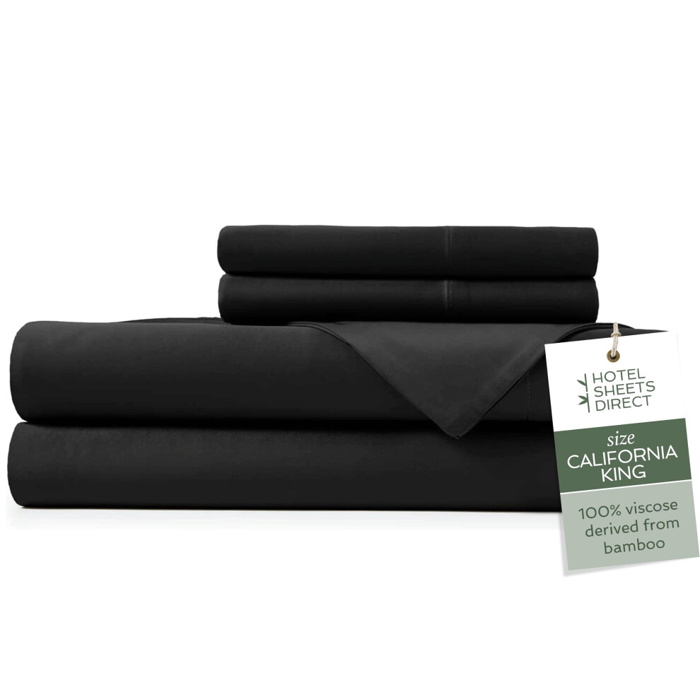 Hotel Sheets Direct 100% Viscose Derived from Bamboo Sheets California King - Cooling Luxury Bed Sheets w Deep Pocket - Silky Soft - Black