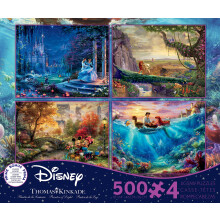 Ceaco 4-in-1-Multipack Thomas Kinkade Disney Dreams Collection Aschenputtel, der Knig der Lwen, Mickey und Minnie und die kleine Meerjungfr