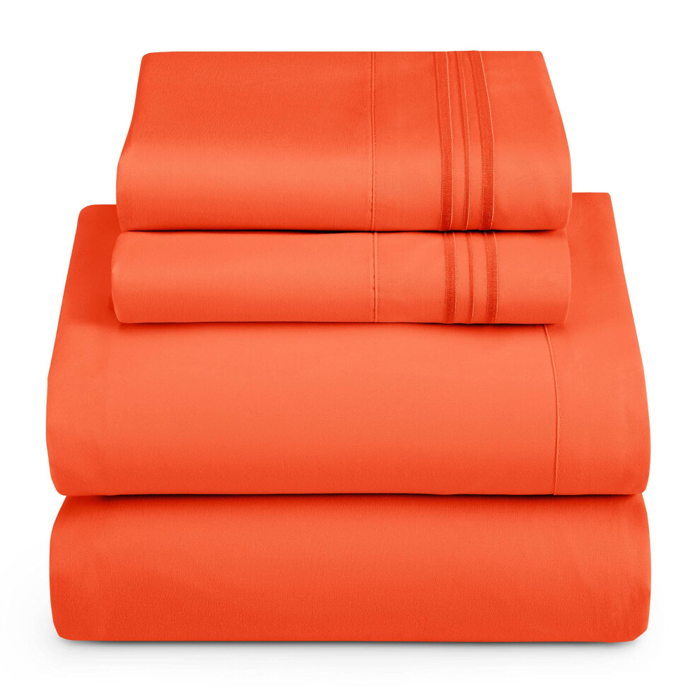 Parure de lit 4 pi   ces Hearth & Harbor pour lit double, draps bross   s de luxe pour h   tel, draps et taies d'oreiller extra doux, orange rouille