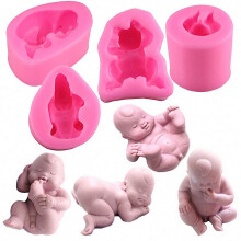4 stks/set 3D schattige pasgeboren slapende baby siliconen mallen voor fondant chocolade snoep zeep ambachtelijke baby shower verjaardagsfeestje taar