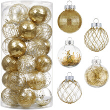 30ct Christmas Ball Ornaments60mm/2.36 Shatterproof Clear Plastic Xmas Balls Baubles Set with Stuffed Delicate Sparkling Hanging Christmas Tree Decor