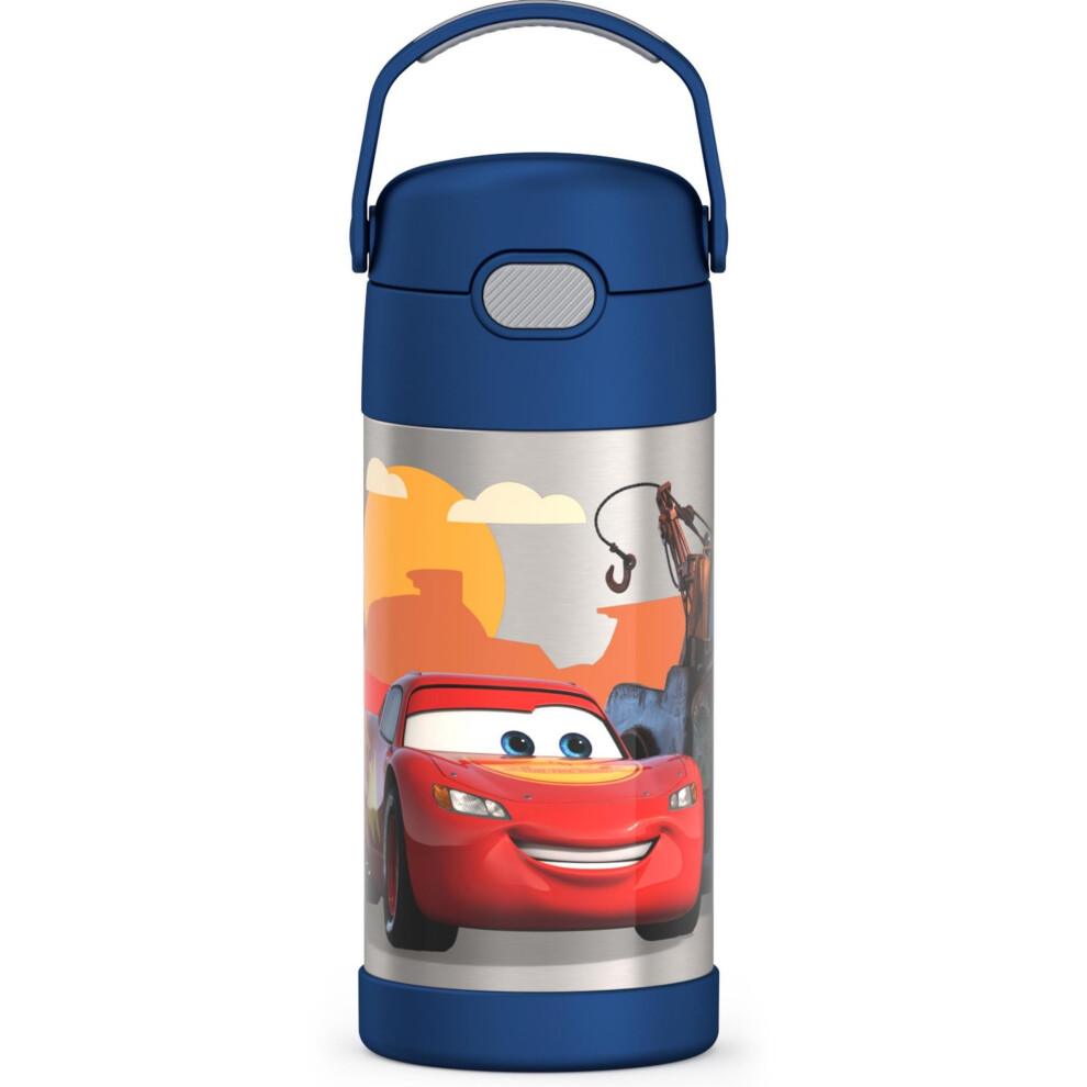 THERMOS FUNTAINER Water Bottle with Straw - 12 Ounce, Cars - Kids Stainless Steel Vacuum Insulated Water Bottle with Lid
