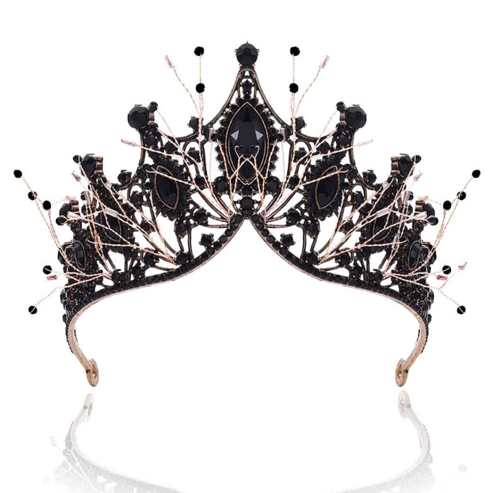 Couronne baroque noire Kilshye avec strass, diad   me vintage en cristal, pour mariage, adulte, bal de promo, accessoires pour cheveux pour femmes