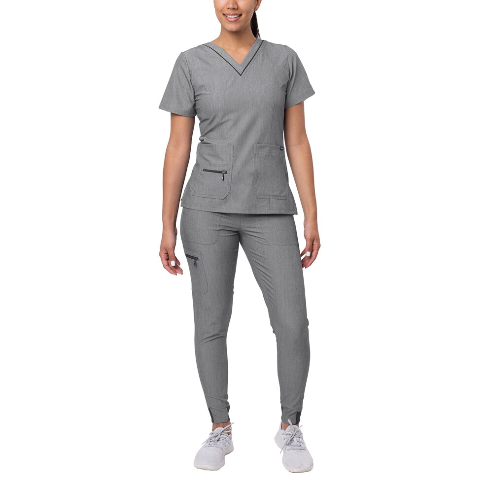 Ensemble de gommage Adar Pro Flawless Plus pour femme - Pantalon de jogging ? col en V sur?lev? - P9600 - Gris chin? - XS