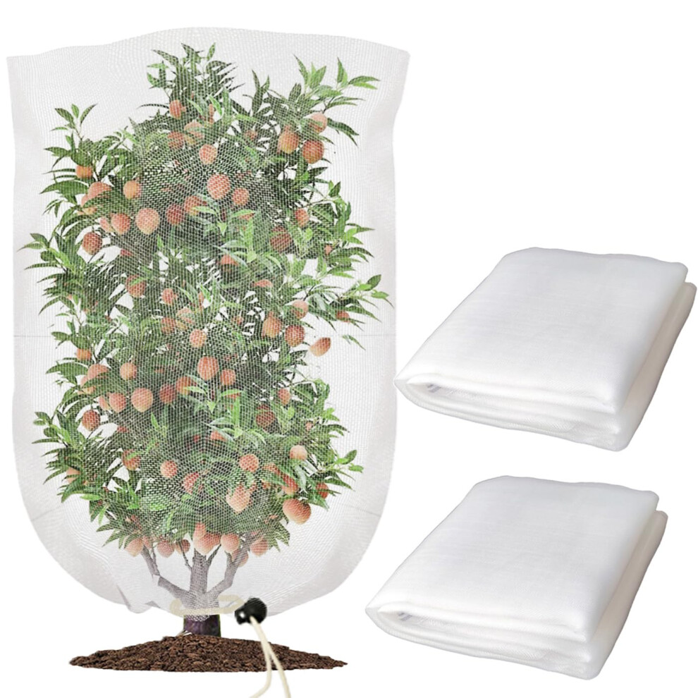 Hhthh 2 Stuks 5,6X6,3Ft Tuinnetzakken Met Trekkoord, Plantennethoes, Beschermt Groente- En Fruitbomen Tegen Insecten En Vogels-image