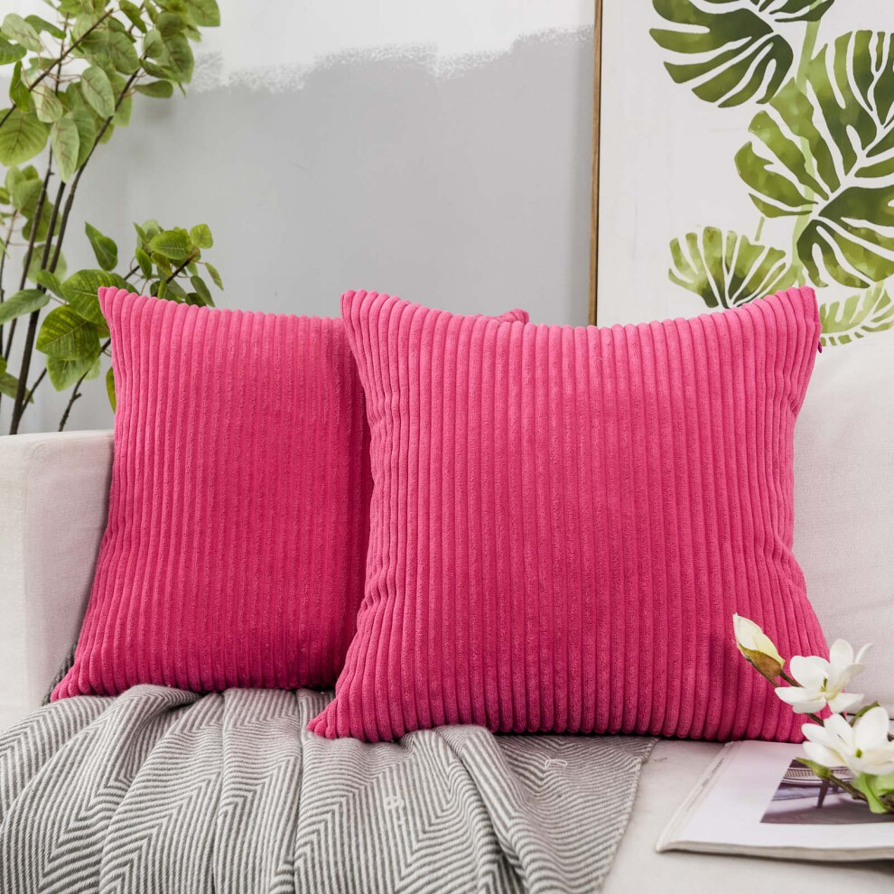 JUSPURBET Lot de 2 housses de coussin décoratives en velours côtelé rose rouge 40 x 40 cm avec fermeture éclair pour canapé-lit, housse de coussi
