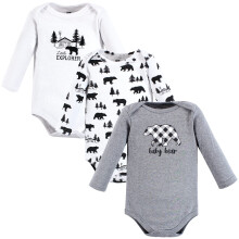 Hudson Baby babypiger Bomuld Lang?rmede bodyer og T-shirt til sm?b?rn Bear Grey Sort 3-pak 0-3 m?neder US